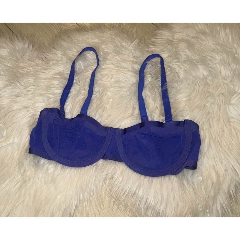 CUUP The Balconette Bra Sheer Mesh Unlined Underwire Womens 32B Blue